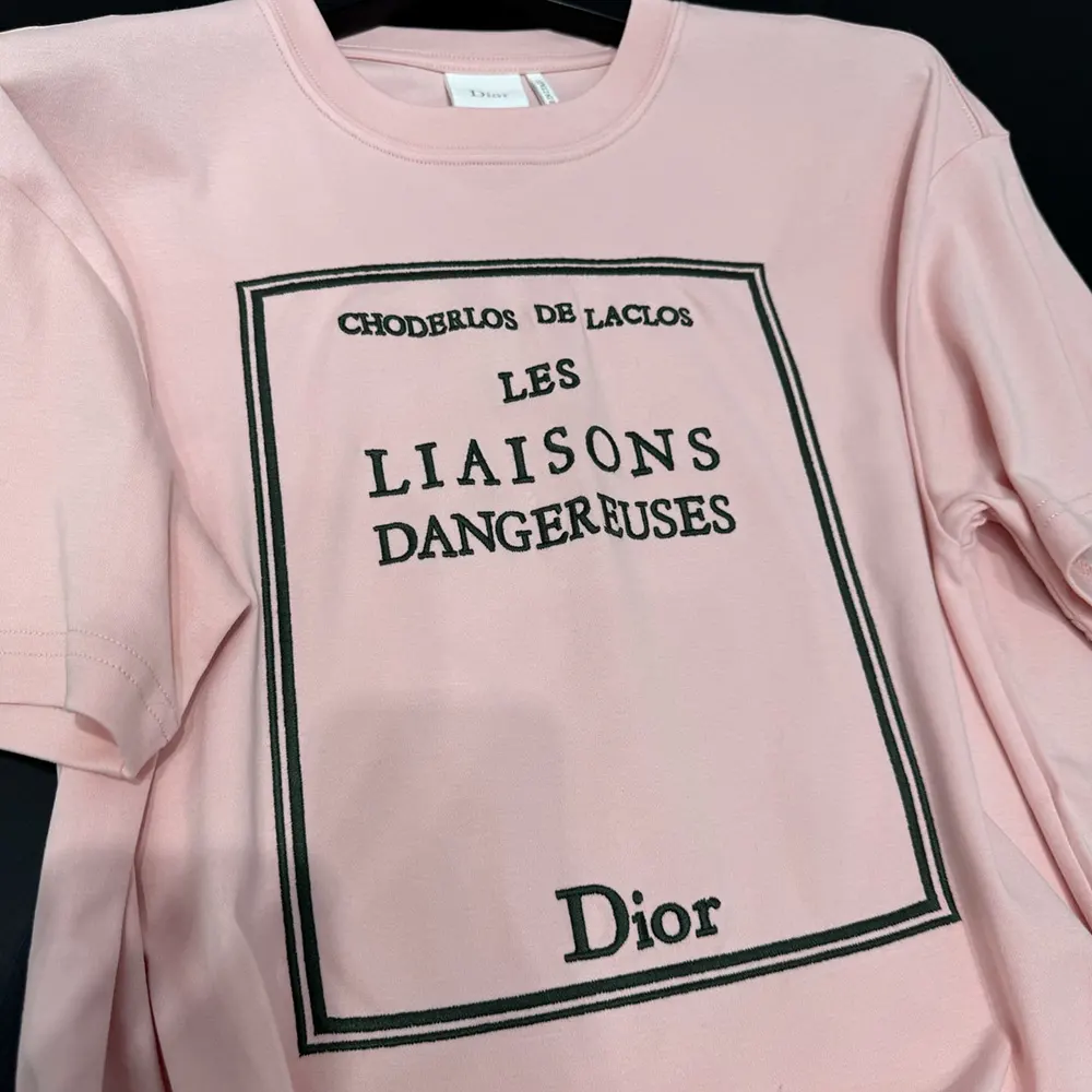 Dior Men Book Cover Oversized Cropped T-Shirt Pink and Green Cotton Jersey