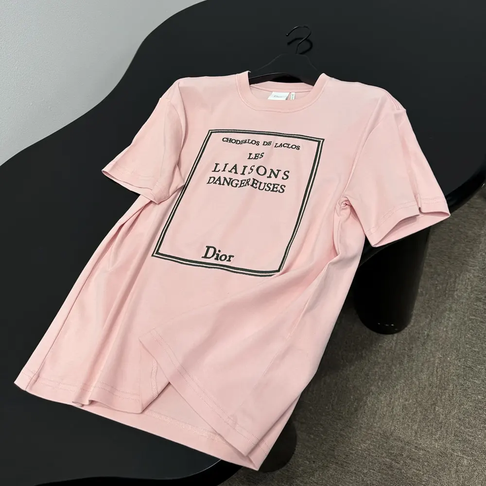 Dior Men Book Cover Oversized Cropped T-Shirt Pink and Green Cotton Jersey