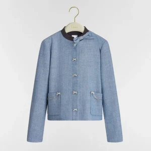 Dior Women Cropped Jacket Blue Virgin Wool Tweed 621V12A1186