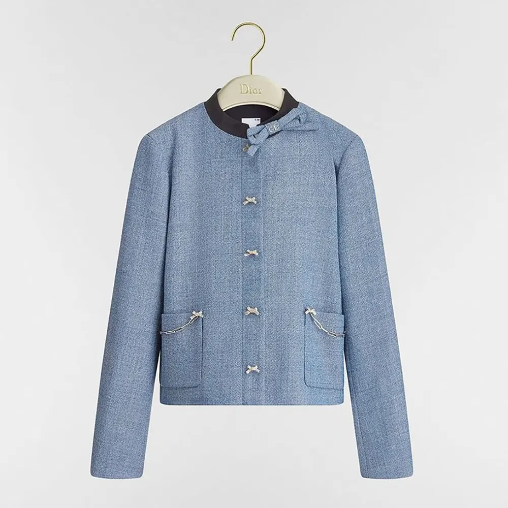 Dior Women Cropped Jacket Blue Virgin Wool Tweed 621V12A1186