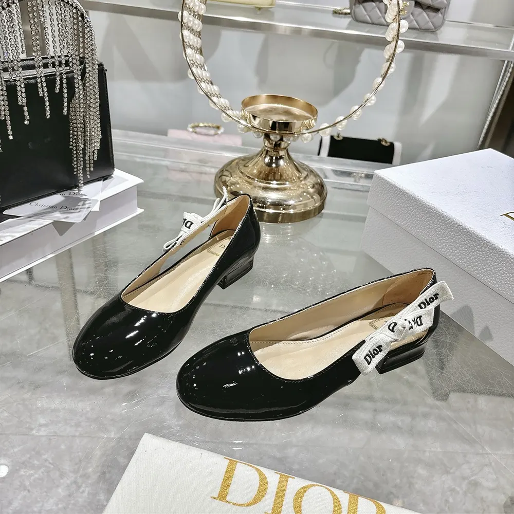 Dior Women J’Adior Ballet Flat Black Patent Calfskin KCF159VNI