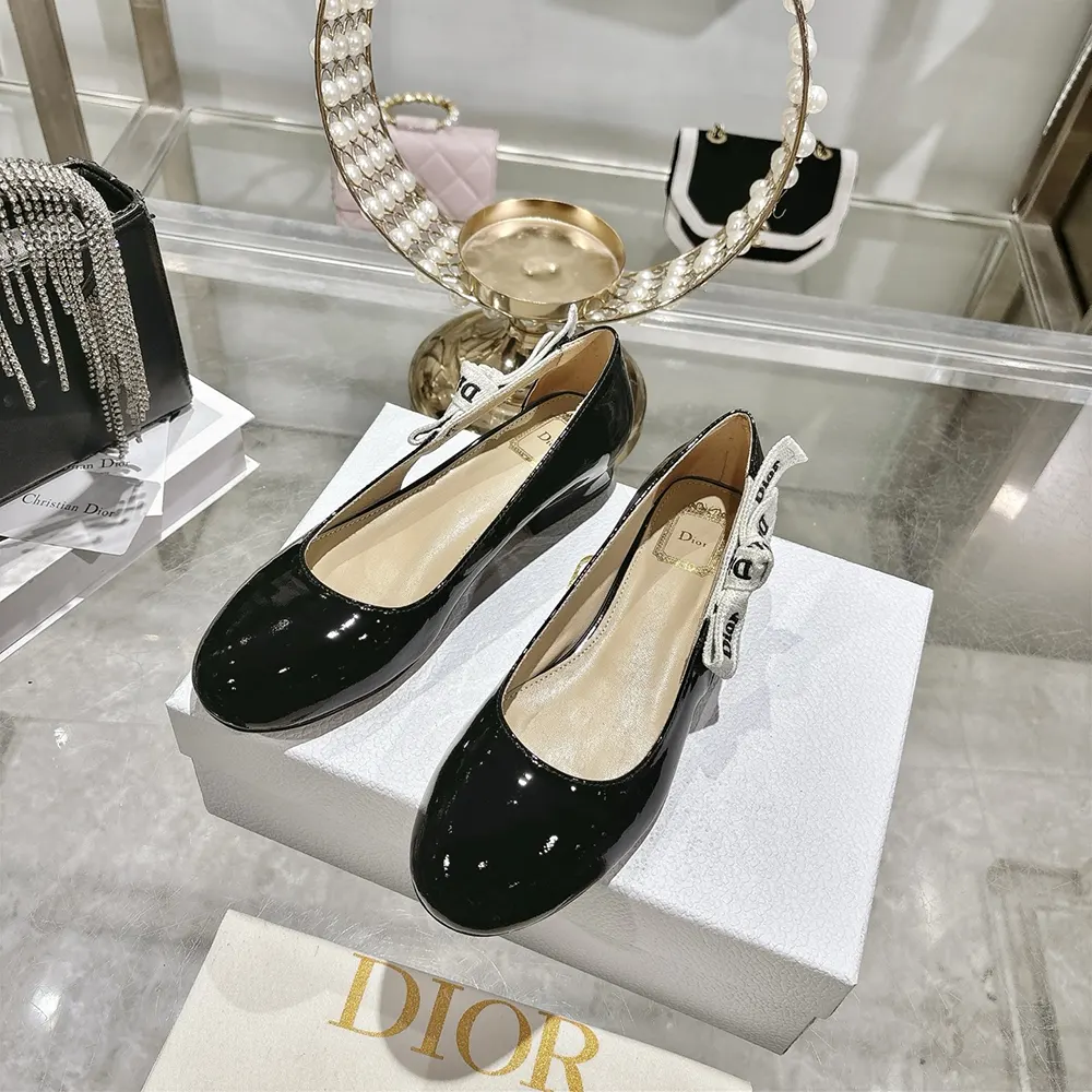 Dior Women J’Adior Ballet Flat Black Patent Calfskin KCF159VNI