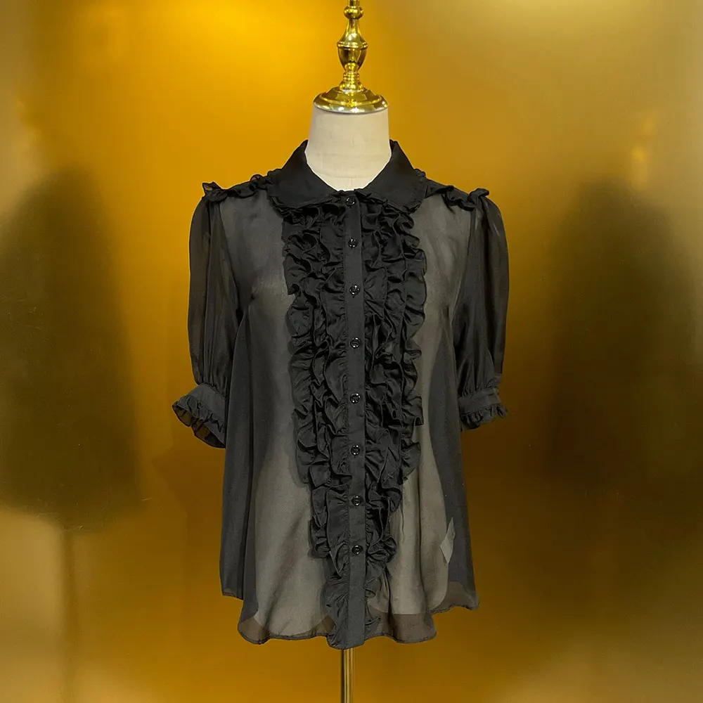 Dolce Gabbana D&G Women Chiffon Shirt-Black F5U03TFU1ATN0000