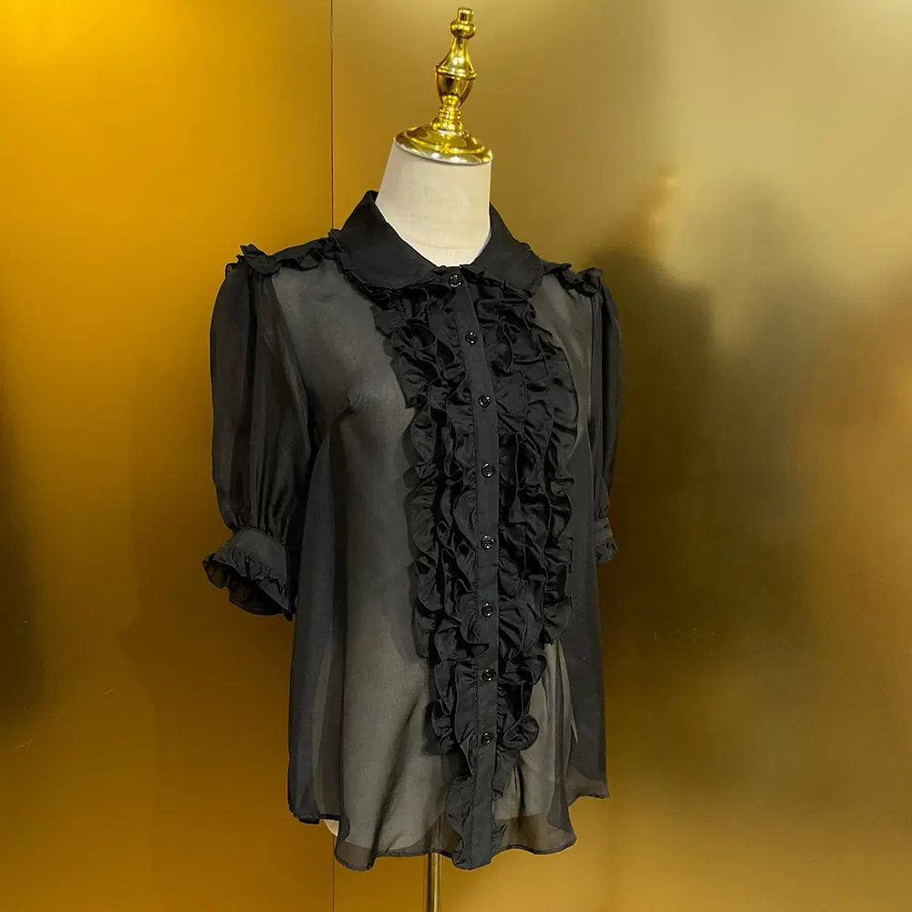 Dolce Gabbana D&G Women Chiffon Shirt-Black F5U03TFU1ATN0000