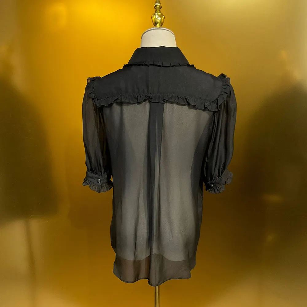 Dolce Gabbana D&G Women Chiffon Shirt-Black F5U03TFU1ATN0000