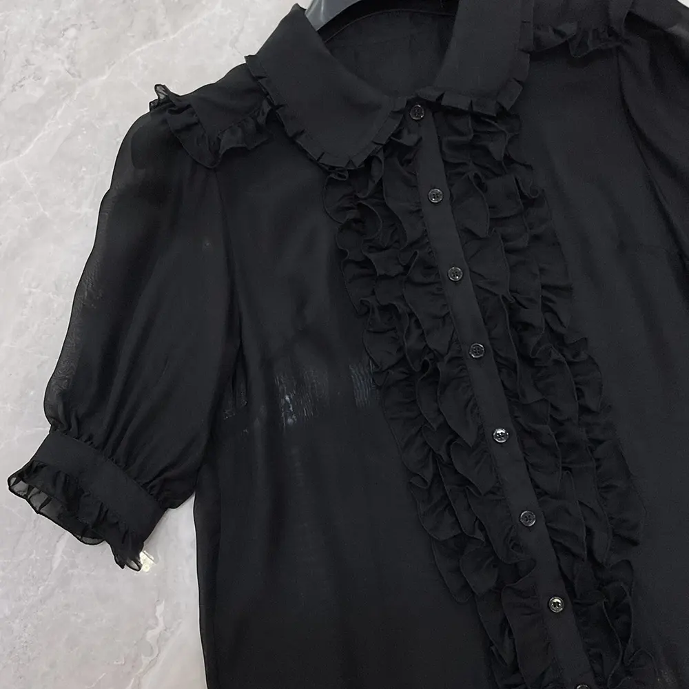 Dolce Gabbana D&G Women Chiffon Shirt-Black F5U03TFU1ATN0000