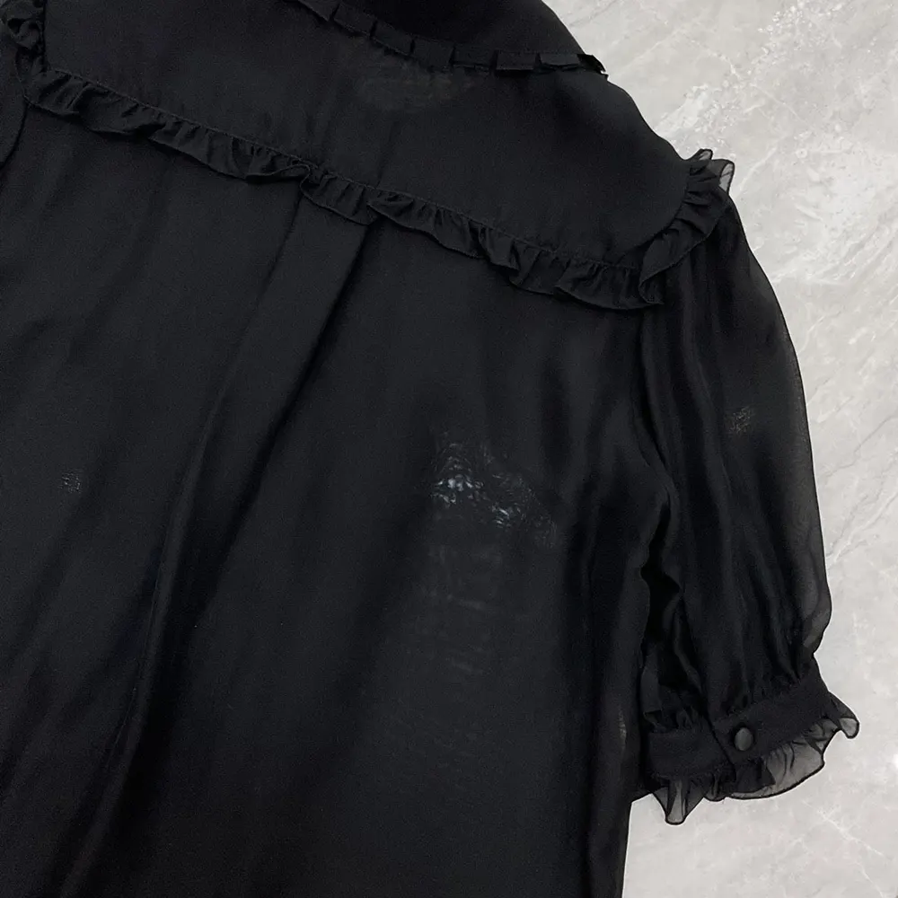Dolce Gabbana D&G Women Chiffon Shirt-Black F5U03TFU1ATN0000