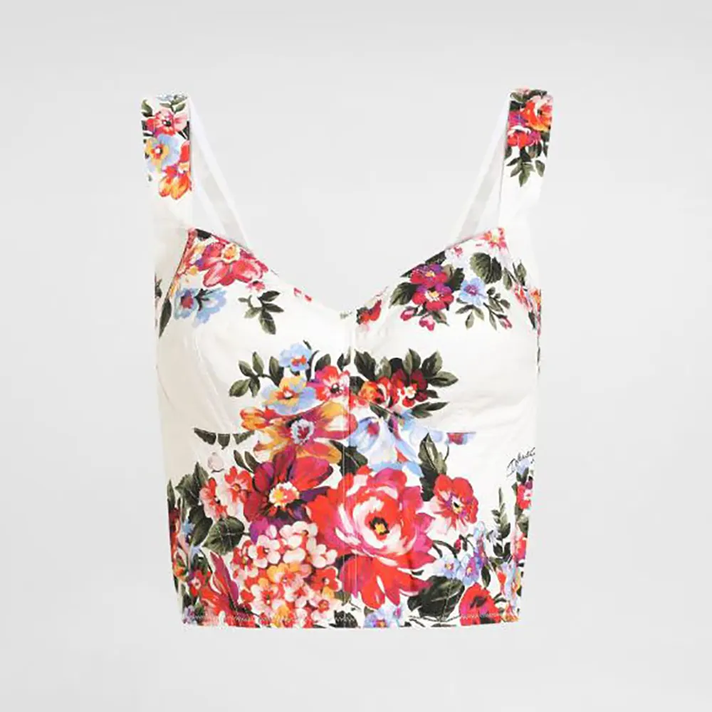 Dolce Gabbana D&G Women Flower Bouquet-Print Cotton Bustier Top