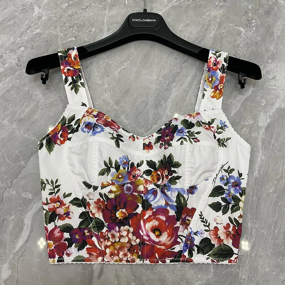Dolce Gabbana D&G Women Flower Bouquet-Print Cotton Bustier Top
