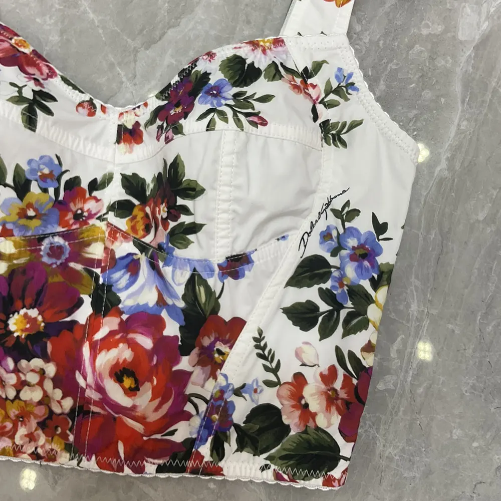 Dolce Gabbana D&G Women Flower Bouquet-Print Cotton Bustier Top