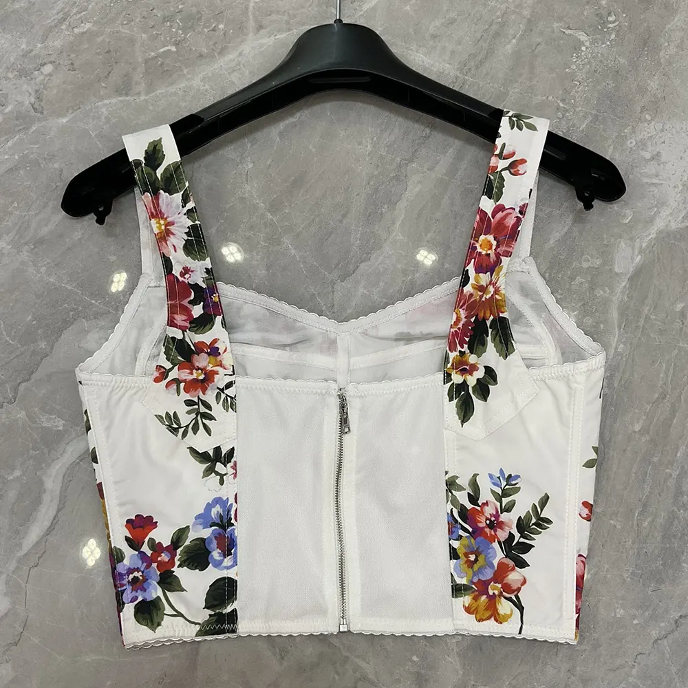 Dolce Gabbana D&G Women Flower Bouquet-Print Cotton Bustier Top