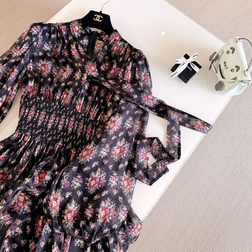 Dolce Gabbana D&G Women Small Flower Bouquets-print Chiffon Dress