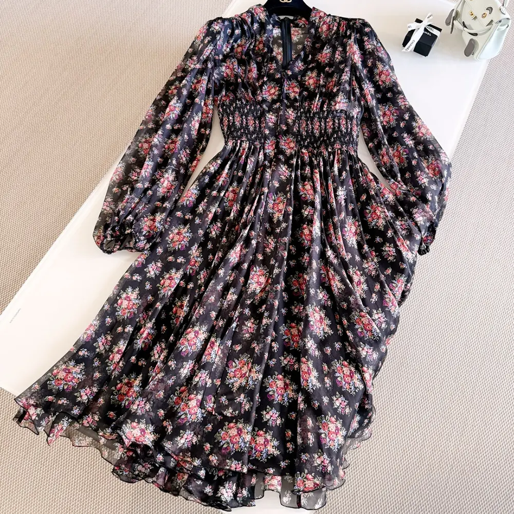 Dolce Gabbana D&G Women Small Flower Bouquets-print Chiffon Dress