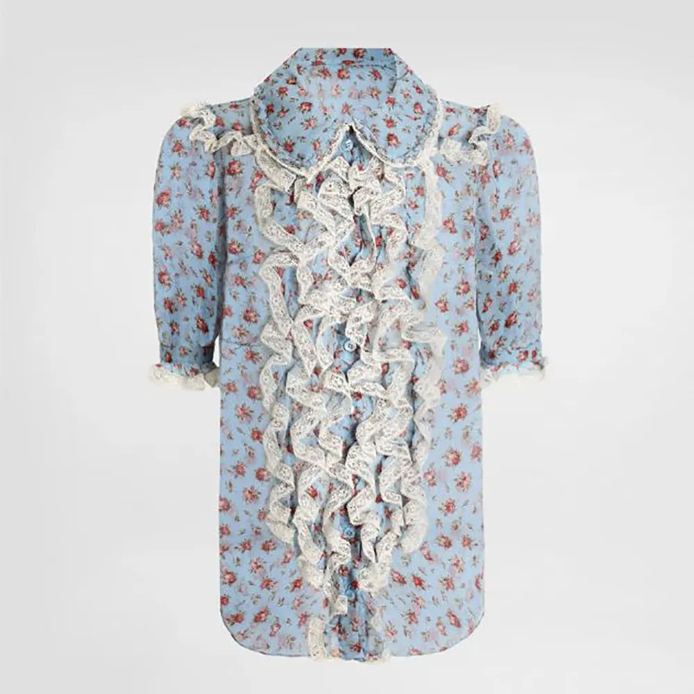 Dolce Gabbana D&G Women Small Rose-Print Chiffon Shirt