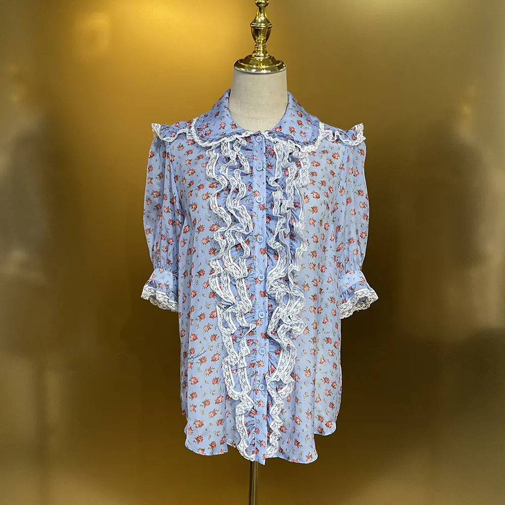 Dolce Gabbana D&G Women Small Rose-Print Chiffon Shirt