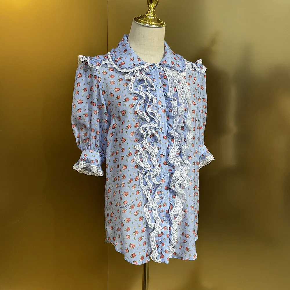 Dolce Gabbana D&G Women Small Rose-Print Chiffon Shirt