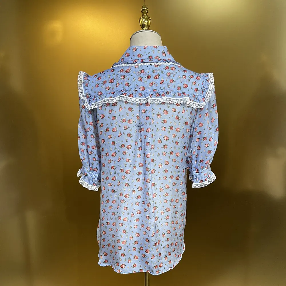 Dolce Gabbana D&G Women Small Rose-Print Chiffon Shirt