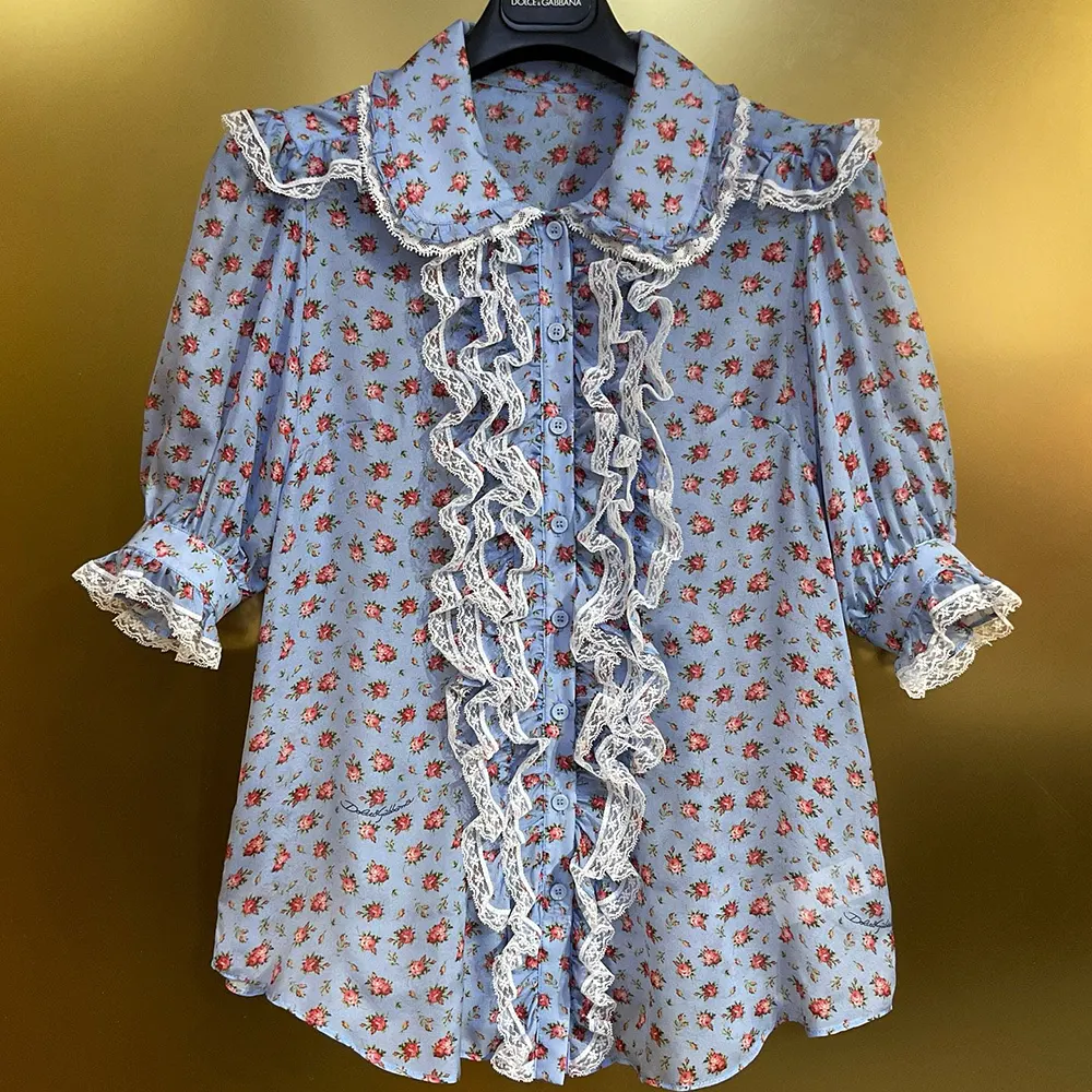 Dolce Gabbana D&G Women Small Rose-Print Chiffon Shirt