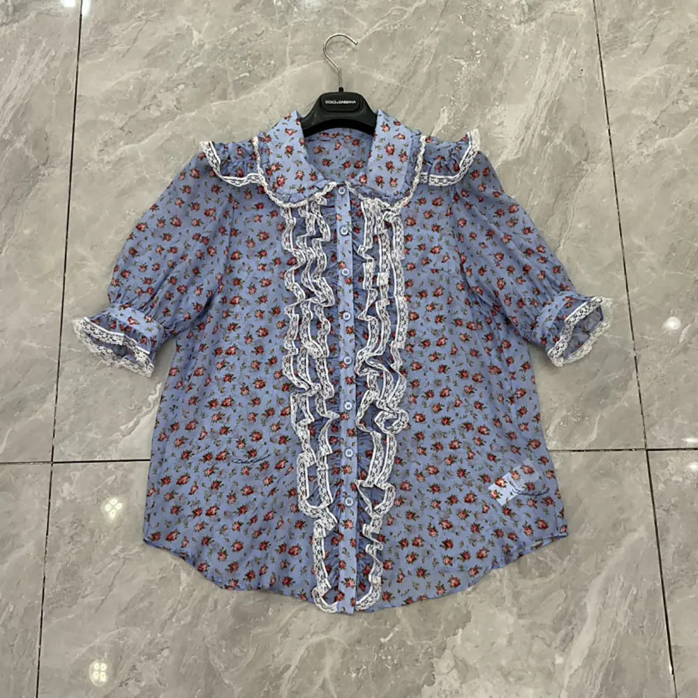 Dolce Gabbana D&G Women Small Rose-Print Chiffon Shirt