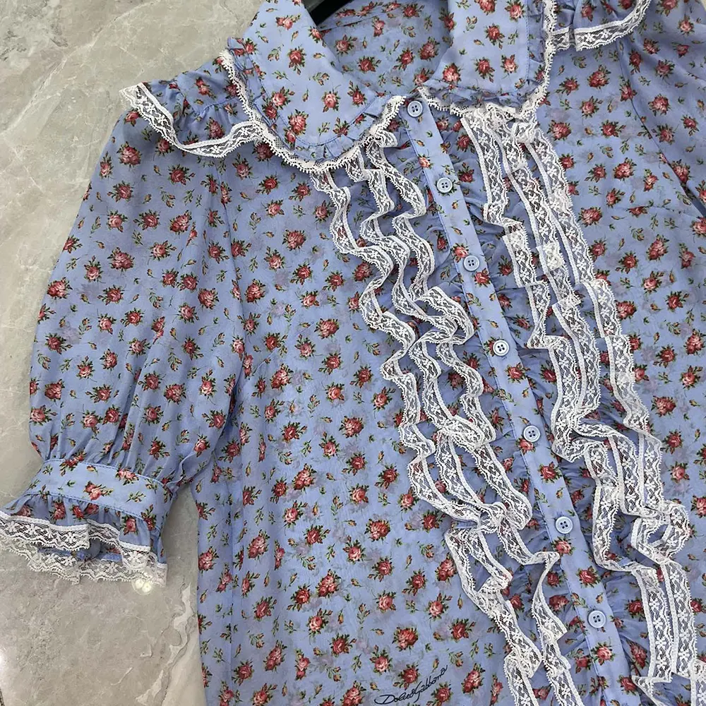 Dolce Gabbana D&G Women Small Rose-Print Chiffon Shirt