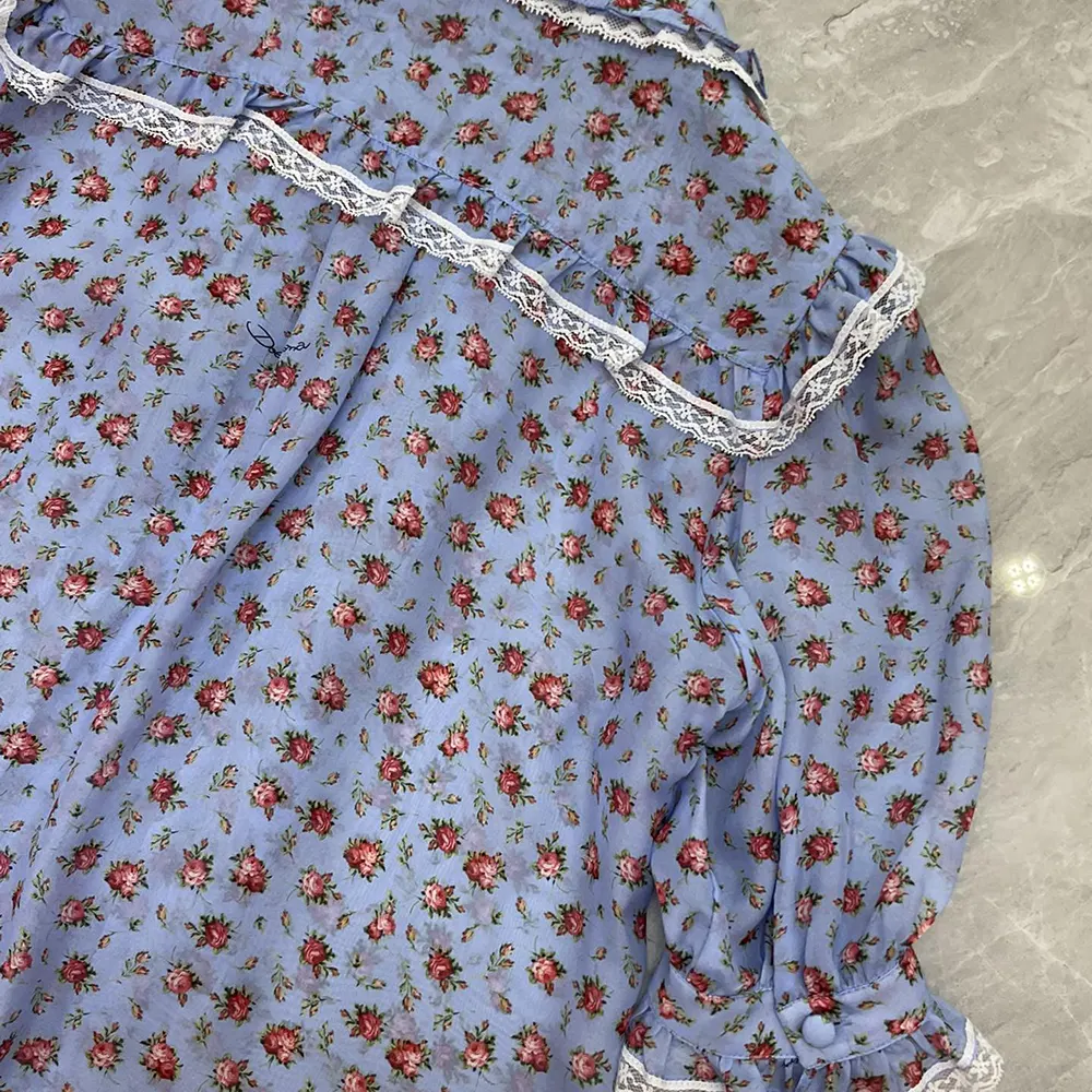 Dolce Gabbana D&G Women Small Rose-Print Chiffon Shirt