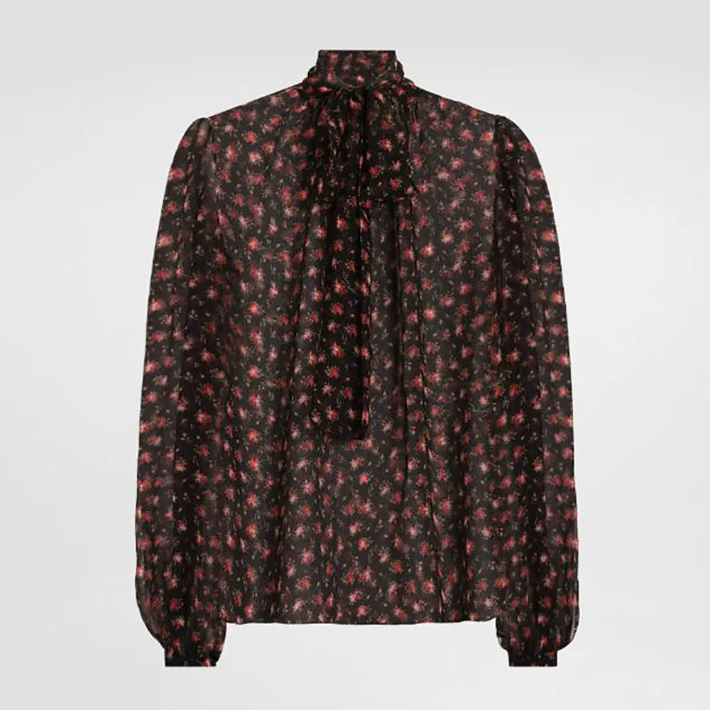 Dolce Gabbana D&G Women Small Rose-Print Chiffon Top