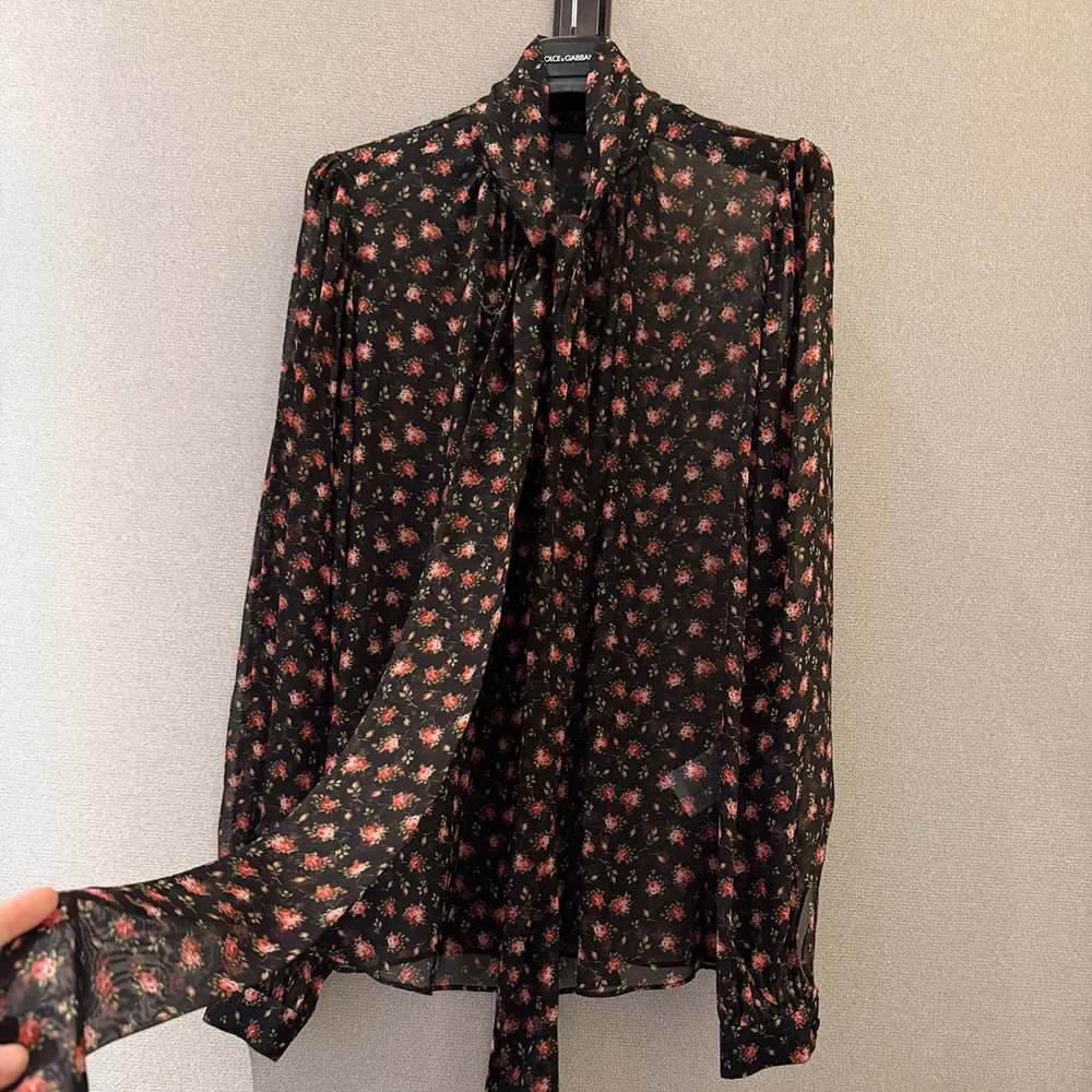Dolce Gabbana D&G Women Small Rose-Print Chiffon Top