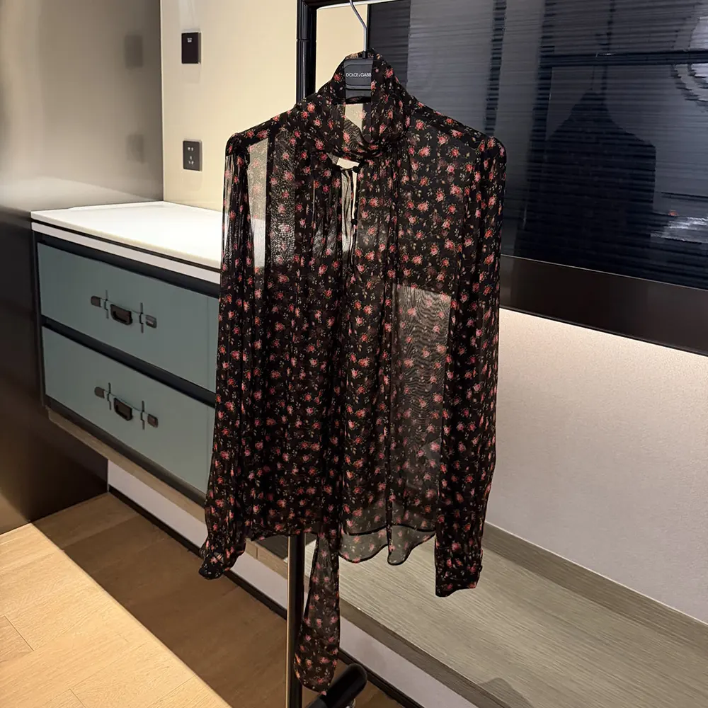 Dolce Gabbana D&G Women Small Rose-Print Chiffon Top