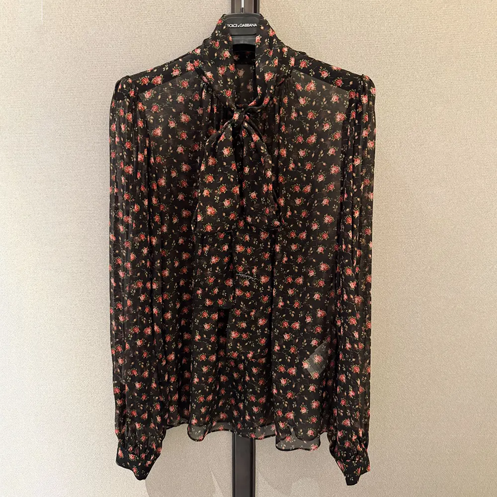 Dolce Gabbana D&G Women Small Rose-Print Chiffon Top