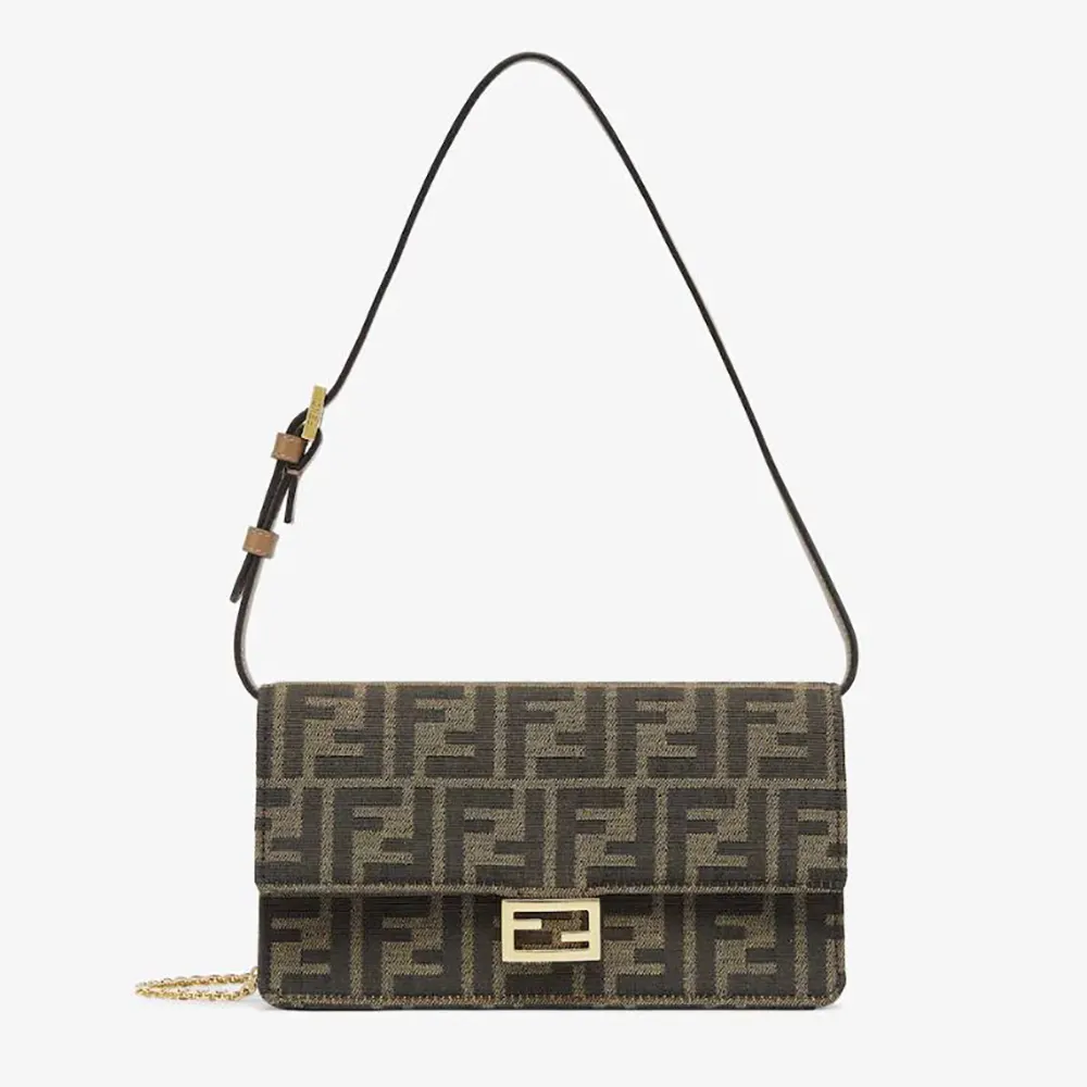 Fendi Women Wallet On Chain Baguette Brown FF Fabric Wallet 8M0498A