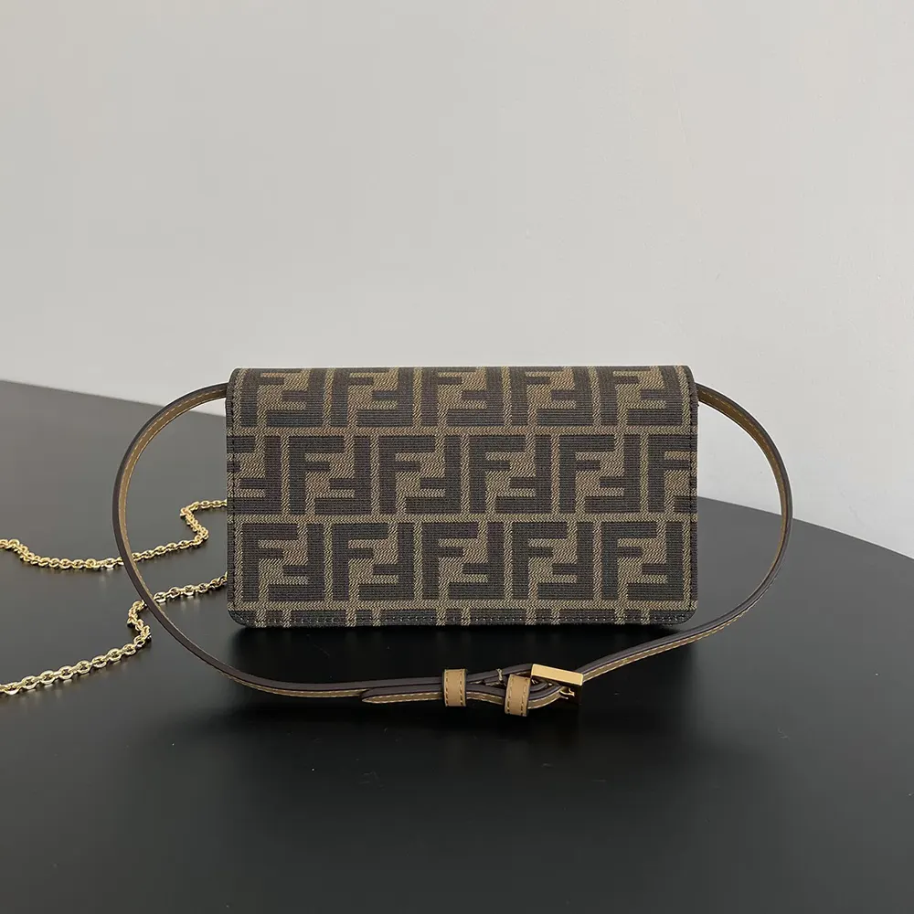 Fendi Women Wallet On Chain Baguette Brown FF Fabric Wallet 8M0498A
