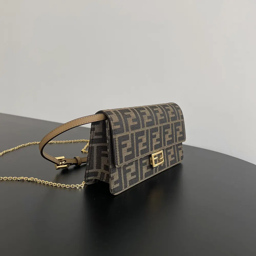Fendi Women Wallet On Chain Baguette Brown FF Fabric Wallet 8M0498A