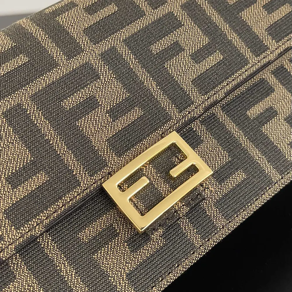 Fendi Women Wallet On Chain Baguette Brown FF Fabric Wallet 8M0498A