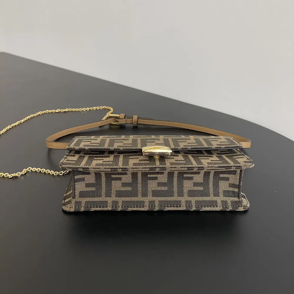 Fendi Women Wallet On Chain Baguette Brown FF Fabric Wallet 8M0498A