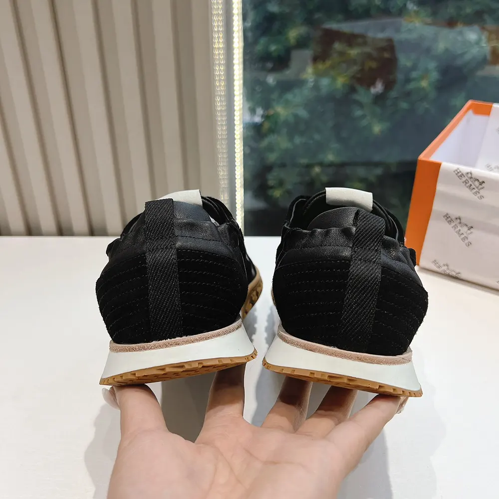 Hermes Unisex Jet Sneaker in Technical Canvas and Suede Goatskin-Black