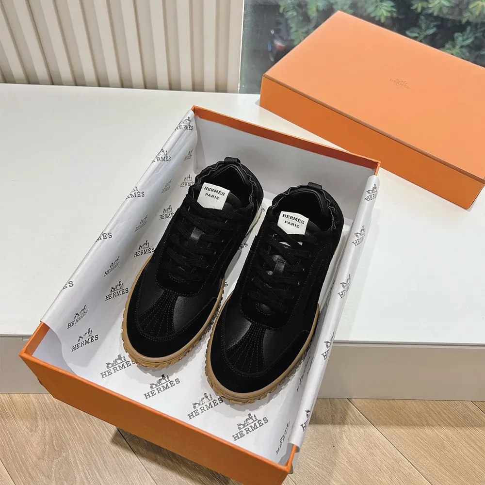 Hermes Unisex Jet Sneaker in Technical Canvas and Suede Goatskin-Black