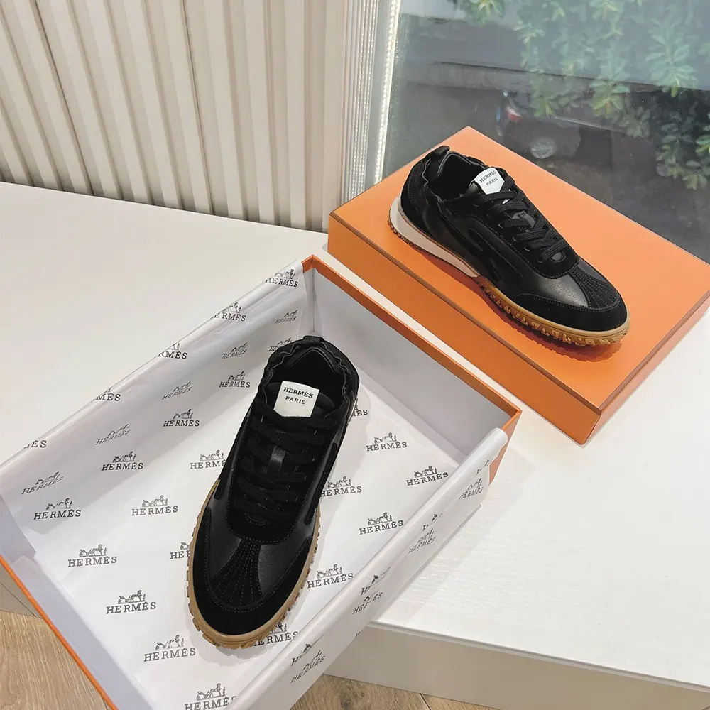 Hermes Unisex Jet Sneaker in Technical Canvas and Suede Goatskin-Black