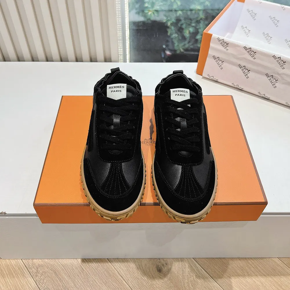 Hermes Unisex Jet Sneaker in Technical Canvas and Suede Goatskin-Black