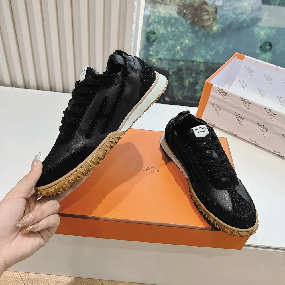 Hermes Unisex Jet Sneaker in Technical Canvas and Suede Goatskin-Black