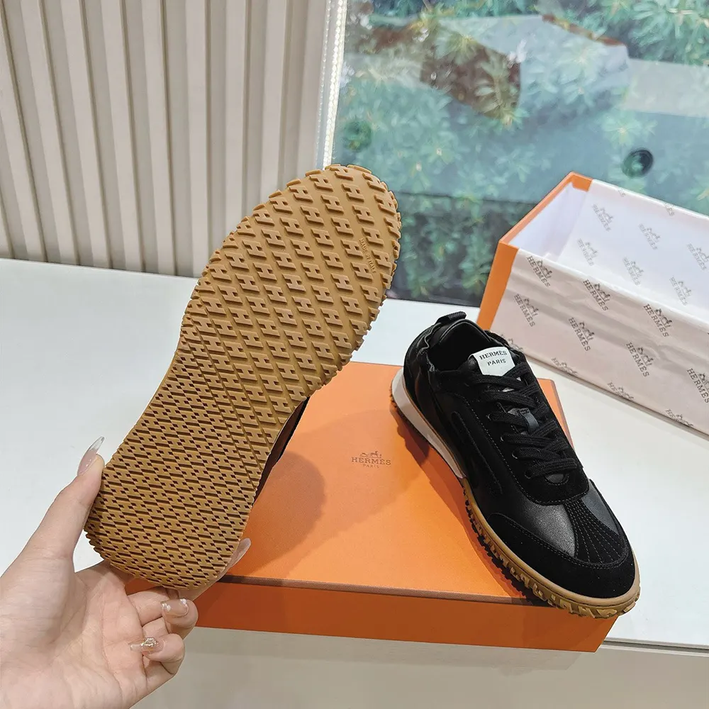 Hermes Unisex Jet Sneaker in Technical Canvas and Suede Goatskin-Black