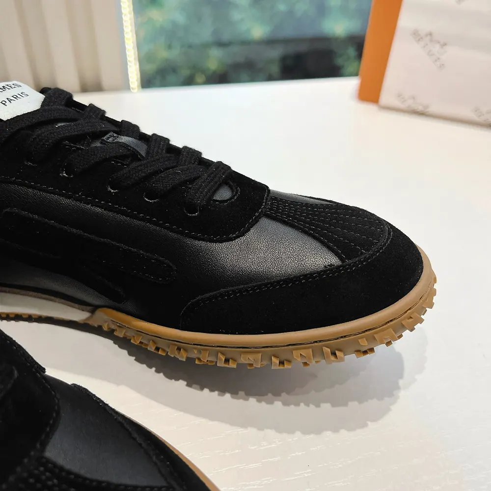 Hermes Unisex Jet Sneaker in Technical Canvas and Suede Goatskin-Black