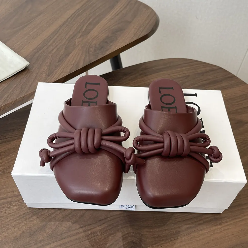 Loewe Women Flamenco Knot Mule in Lambskin-Dark Chestnut L815379X98