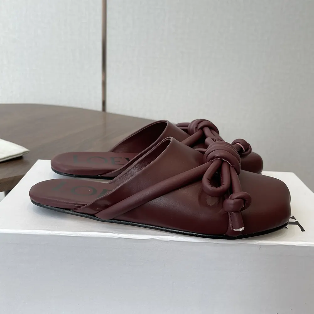 Loewe Women Flamenco Knot Mule in Lambskin-Dark Chestnut L815379X98