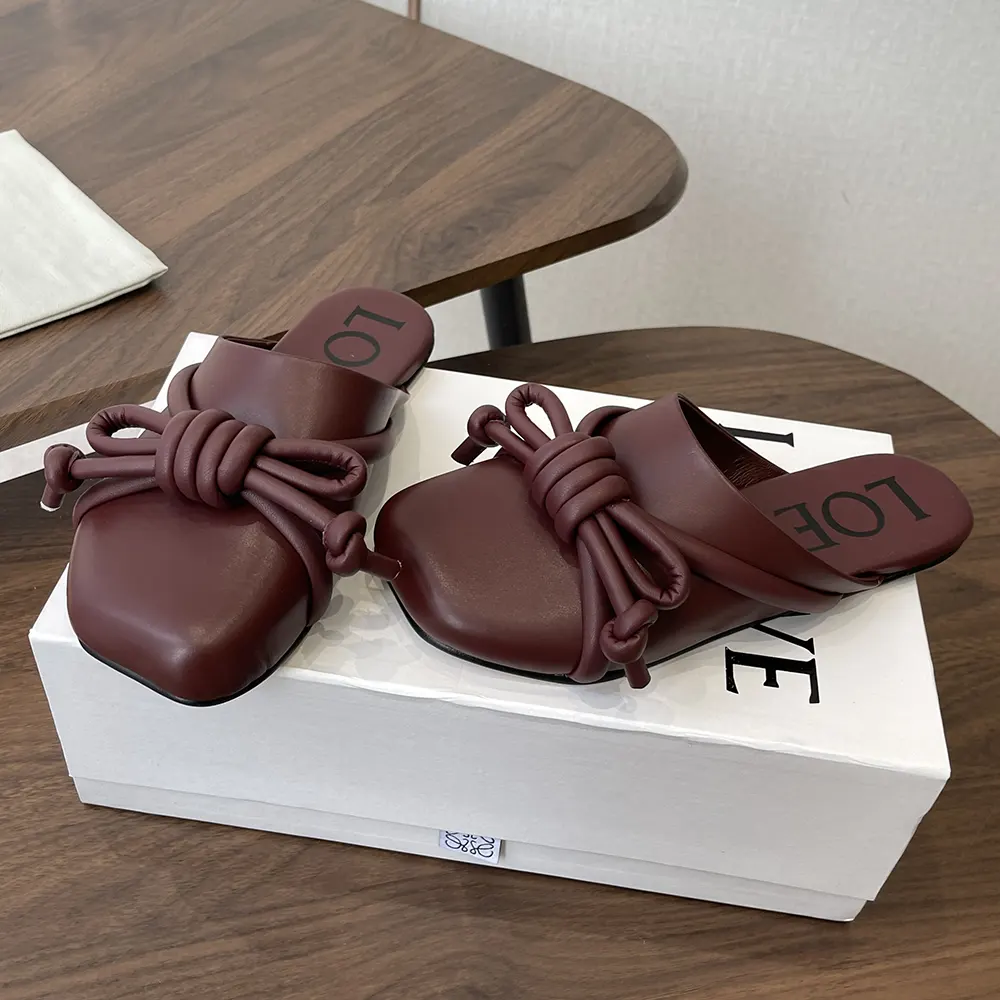 Loewe Women Flamenco Knot Mule in Lambskin-Dark Chestnut L815379X98