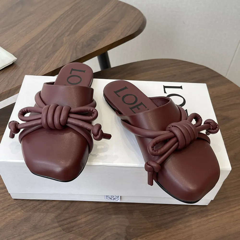 Loewe Women Flamenco Knot Mule in Lambskin-Dark Chestnut L815379X98