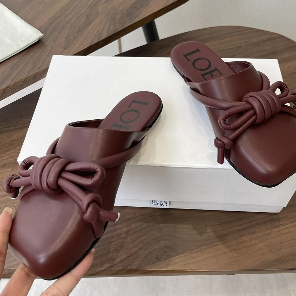 Loewe Women Flamenco Knot Mule in Lambskin-Dark Chestnut L815379X98