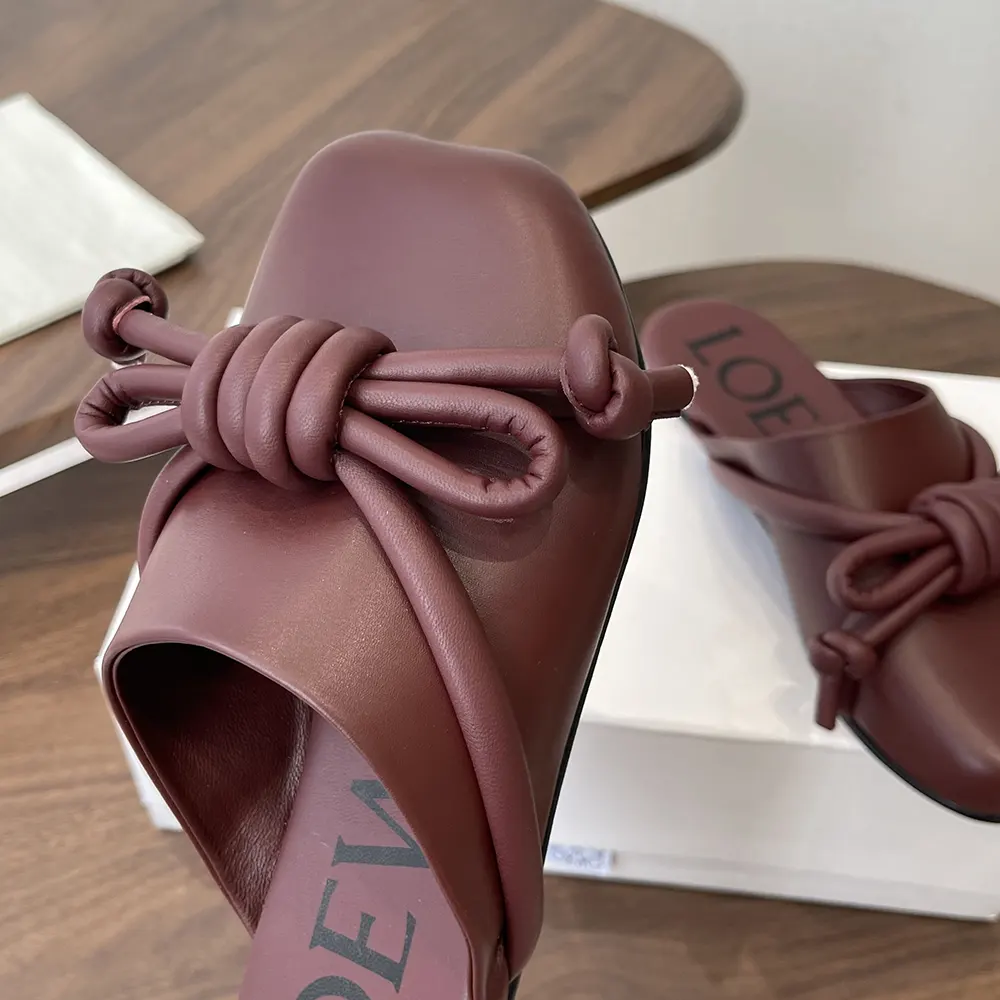 Loewe Women Flamenco Knot Mule in Lambskin-Dark Chestnut L815379X98