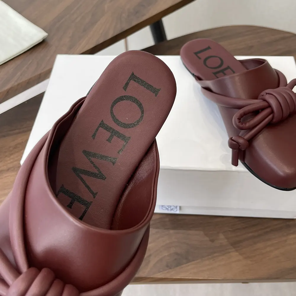 Loewe Women Flamenco Knot Mule in Lambskin-Dark Chestnut L815379X98