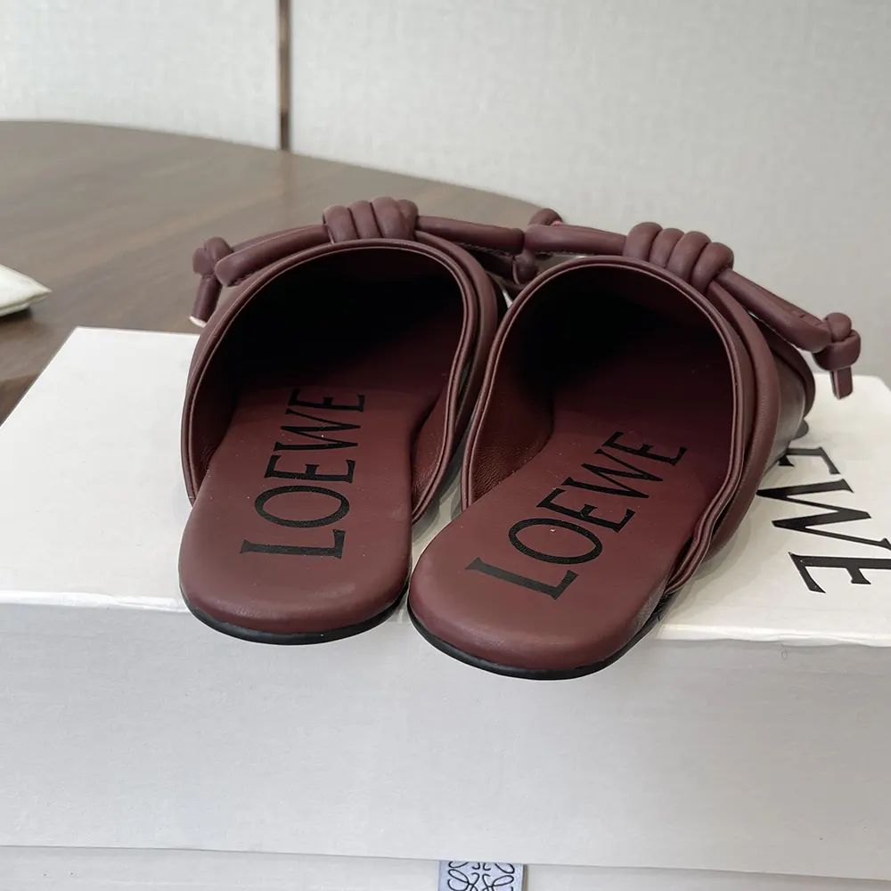 Loewe Women Flamenco Knot Mule in Lambskin-Dark Chestnut L815379X98