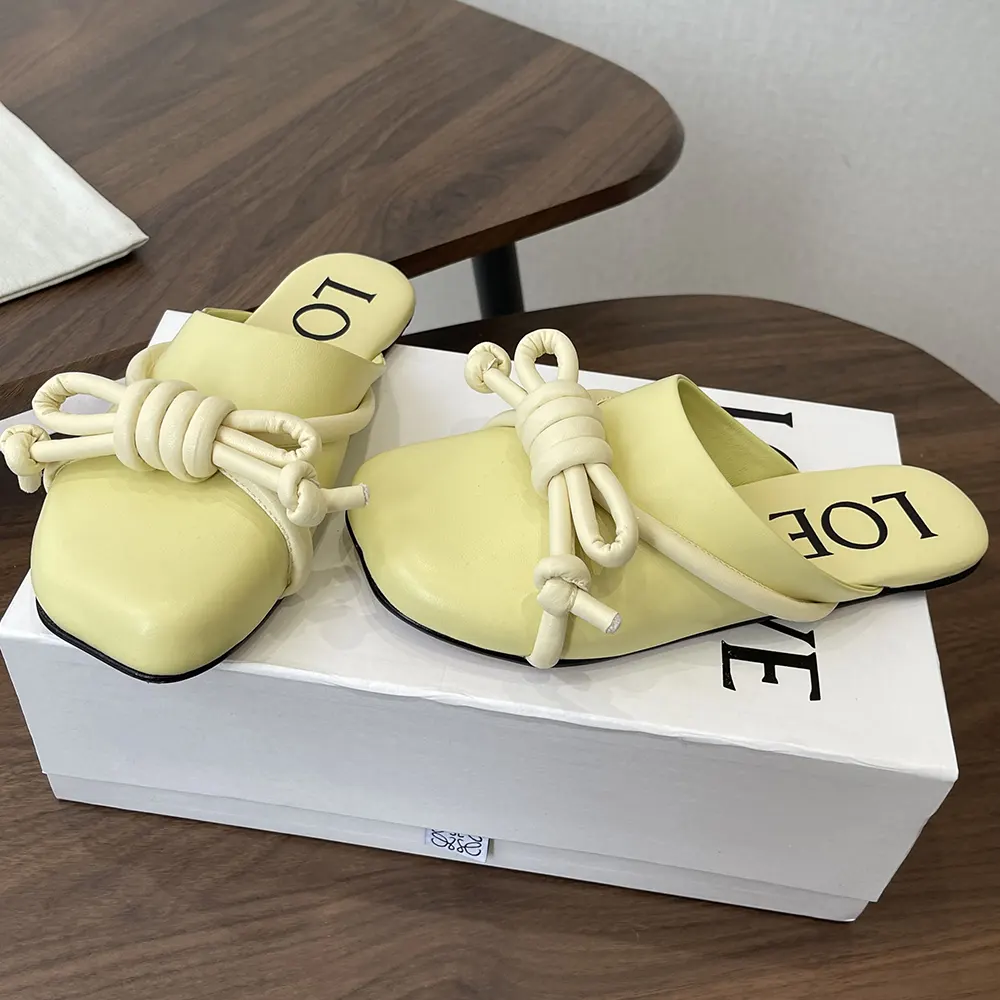 Loewe Women Flamenco Knot Mule in Lambskin-Yellow L815379X98